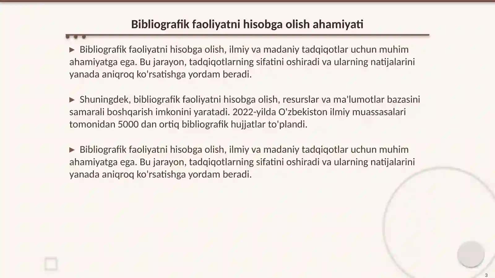Bibliografik faoliyatni hisobga olish va hisoboti! 3