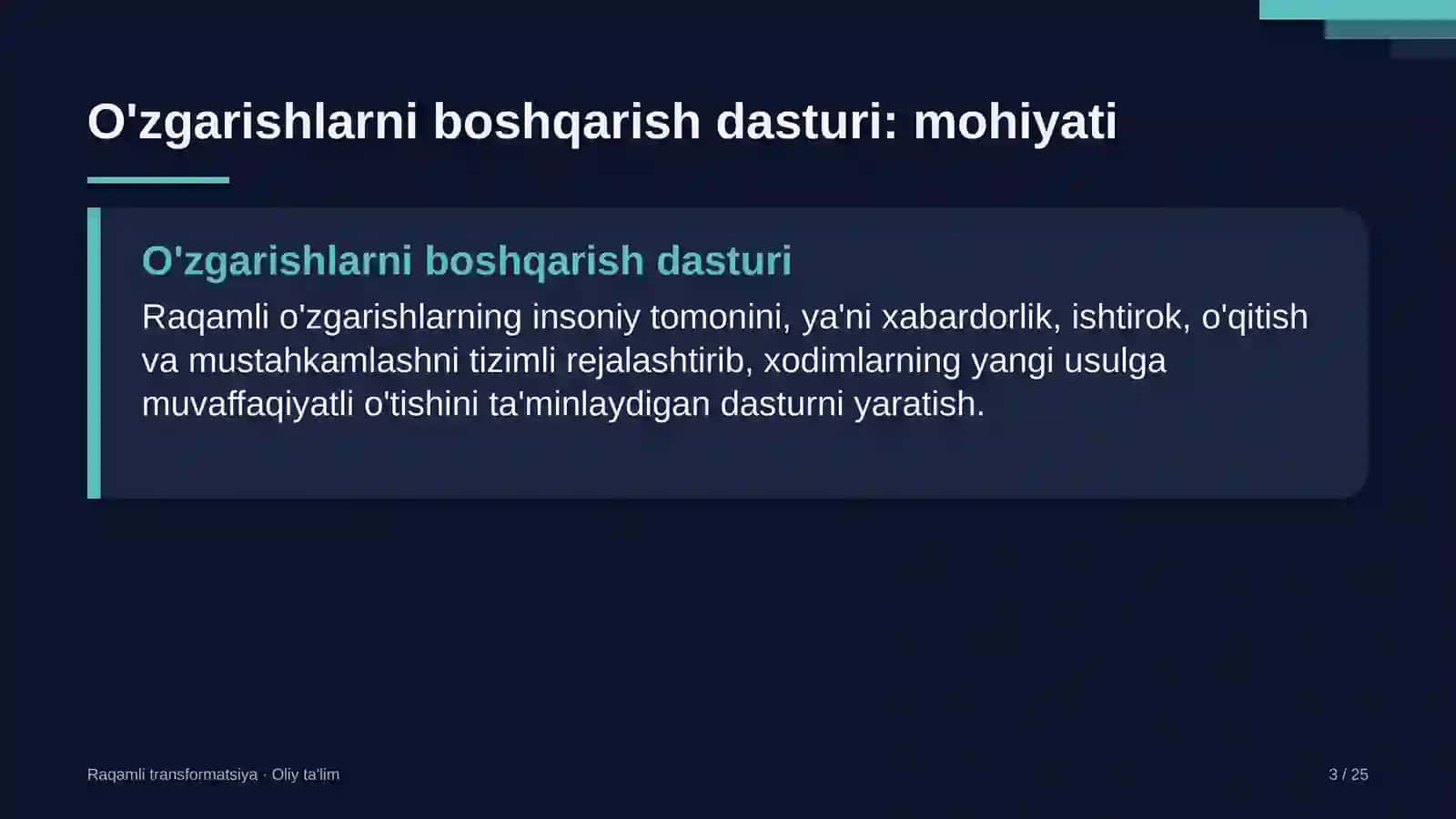 mobil aloqa operatorlarida o'zgarishlarni boshqarish dasturini joriy etish 6308 3