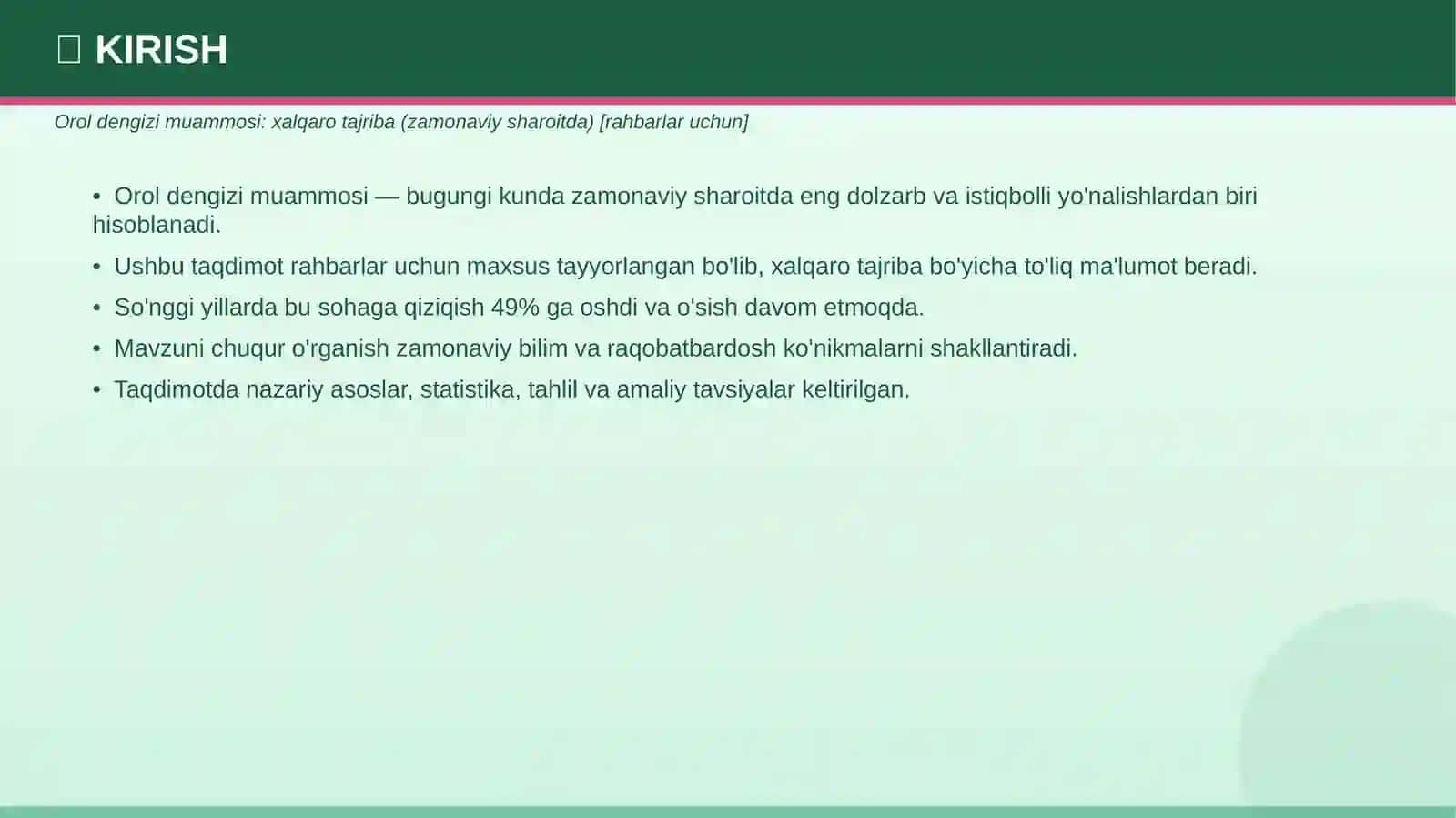 Orol dengizi muammosi: xalqaro tajriba 3