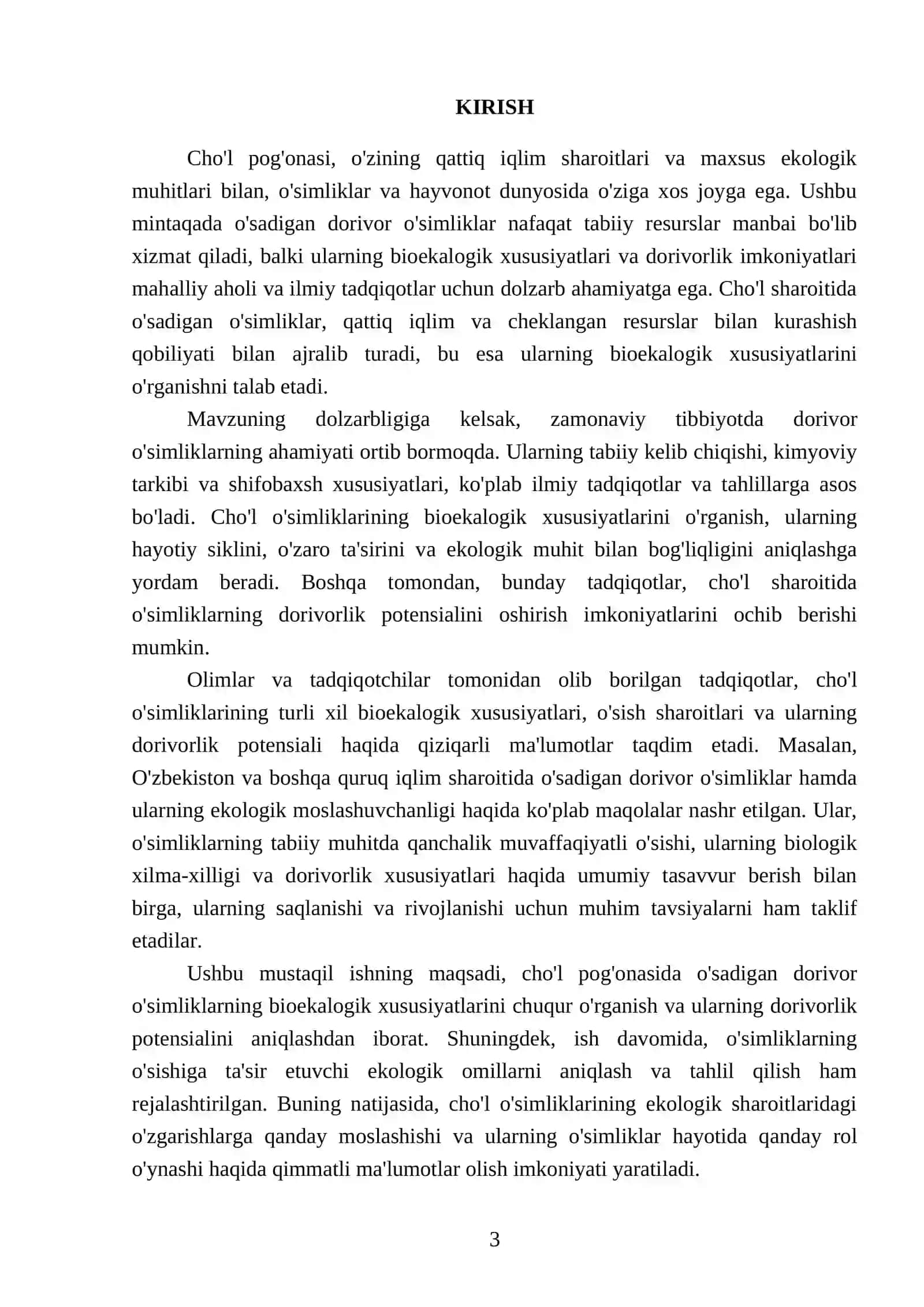 Cho'l pog'onasida o'sadigan dorivor o'simliklarning bioekalogik xusuiyatlarini o'rganish 3