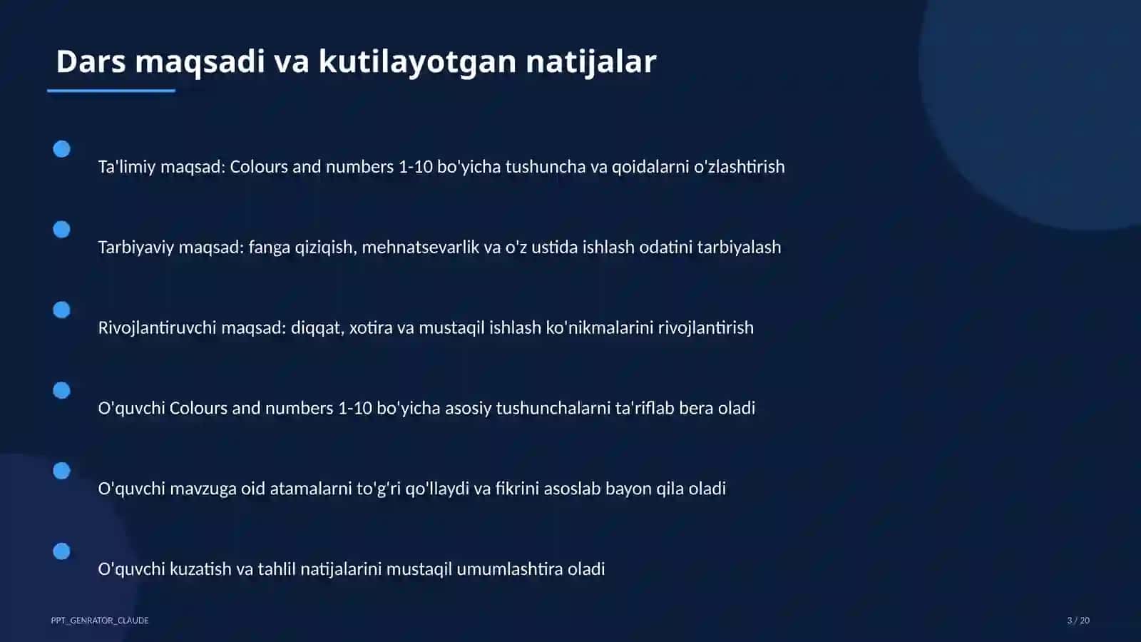 Colours and numbers 1-10 (1-sinf) 3