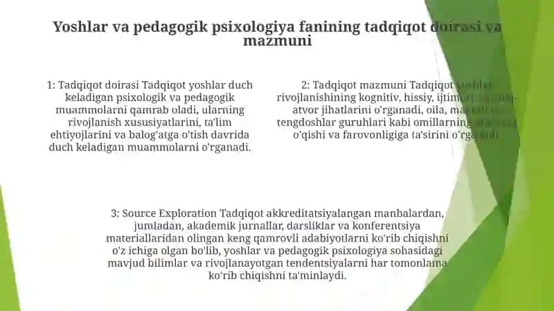 Yosh Va Pedagogik Psixologiya Faning Tadqiqot Sohasi Va Muammolari Doirasidan Manbalar Bilan Tanishish 3