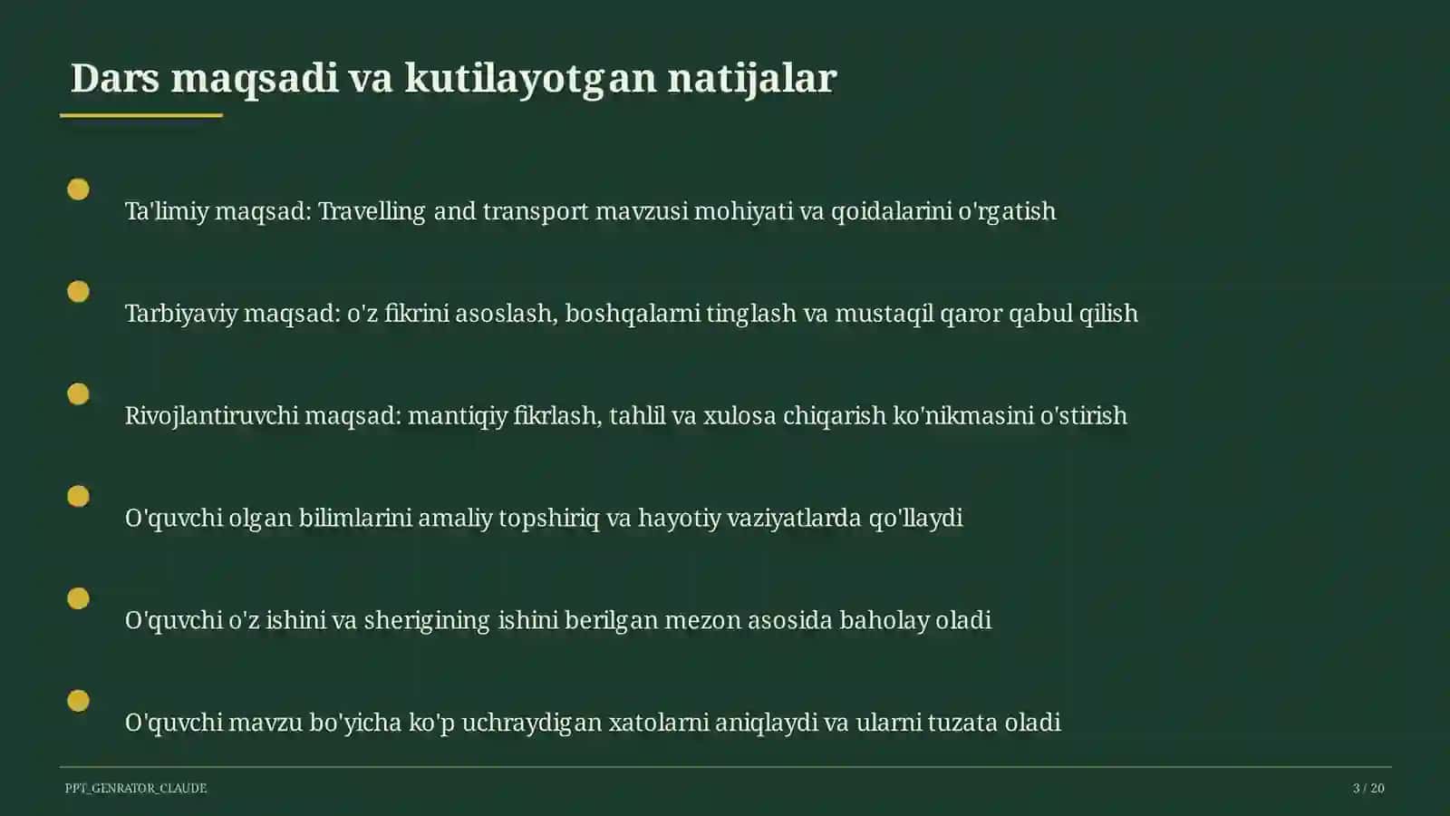 Travelling and transport (6-sinf) 3