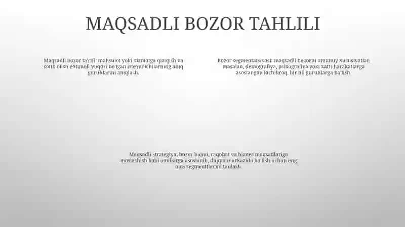 Biznes Rejaning Marketing Bo‘Limi 3