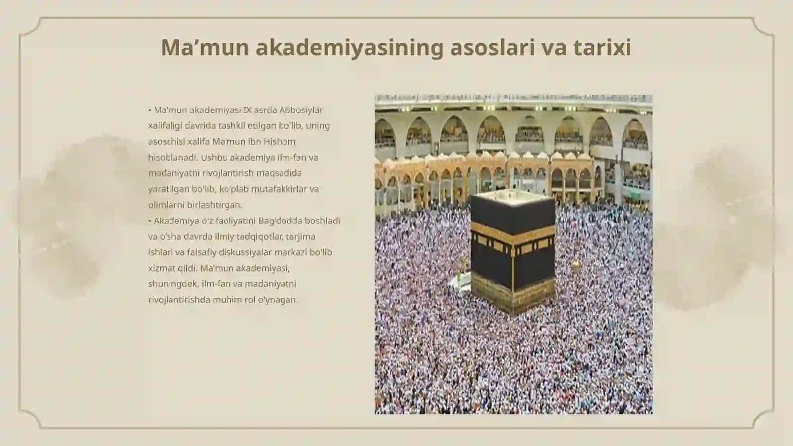 Maʼmun akademiyasining yuzaga kelishida qaysi mutafakkirning ilmiy - ijodiy faoliyati katta ahamiyatga ega boʻlganligini tavsiflab bering 3