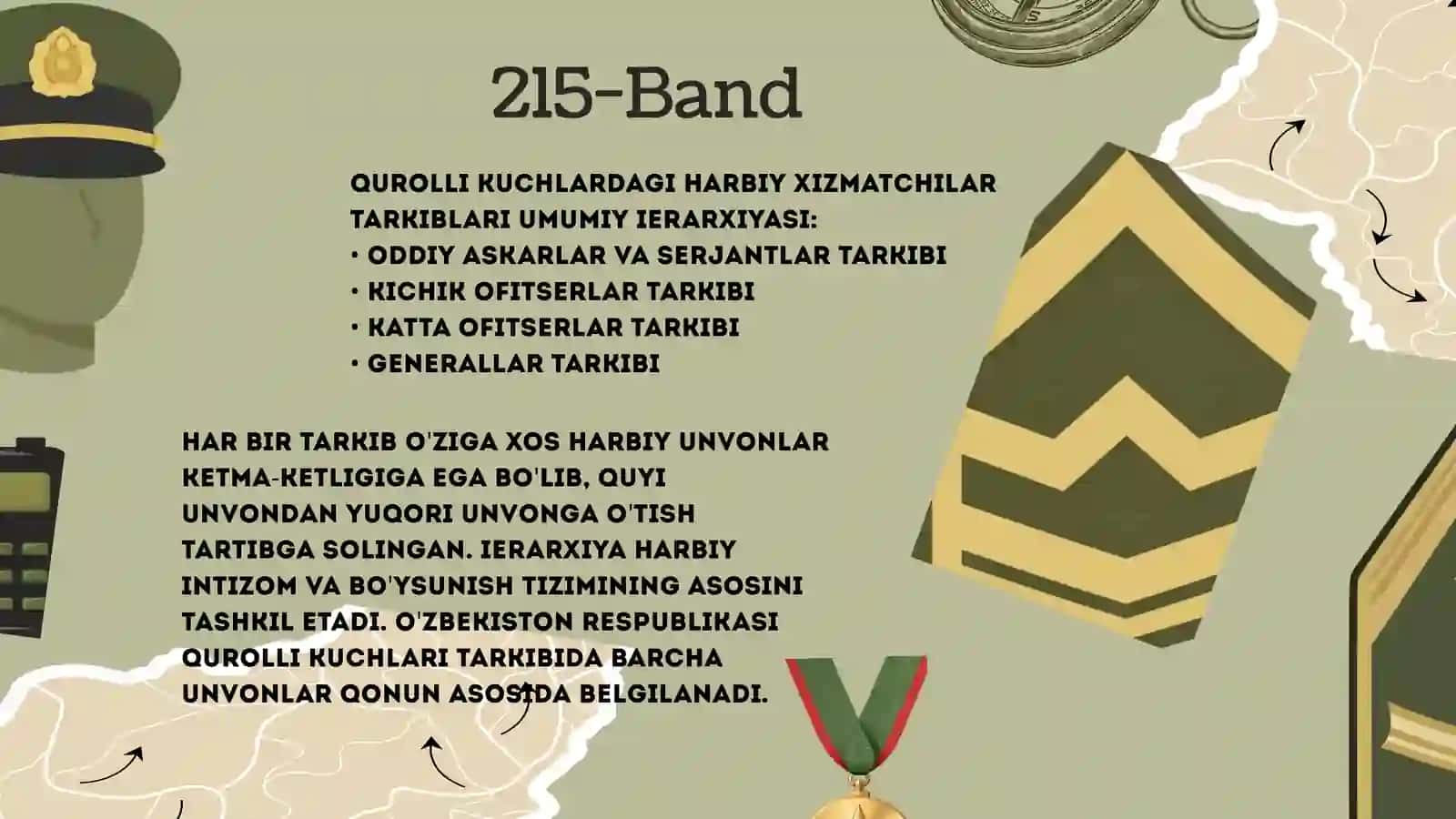 O'zbekiston Respublikasi Qurolli Kuchlari harbiy xizmatchilarining harbiy unvonlari va farqlovchi belgilari 3