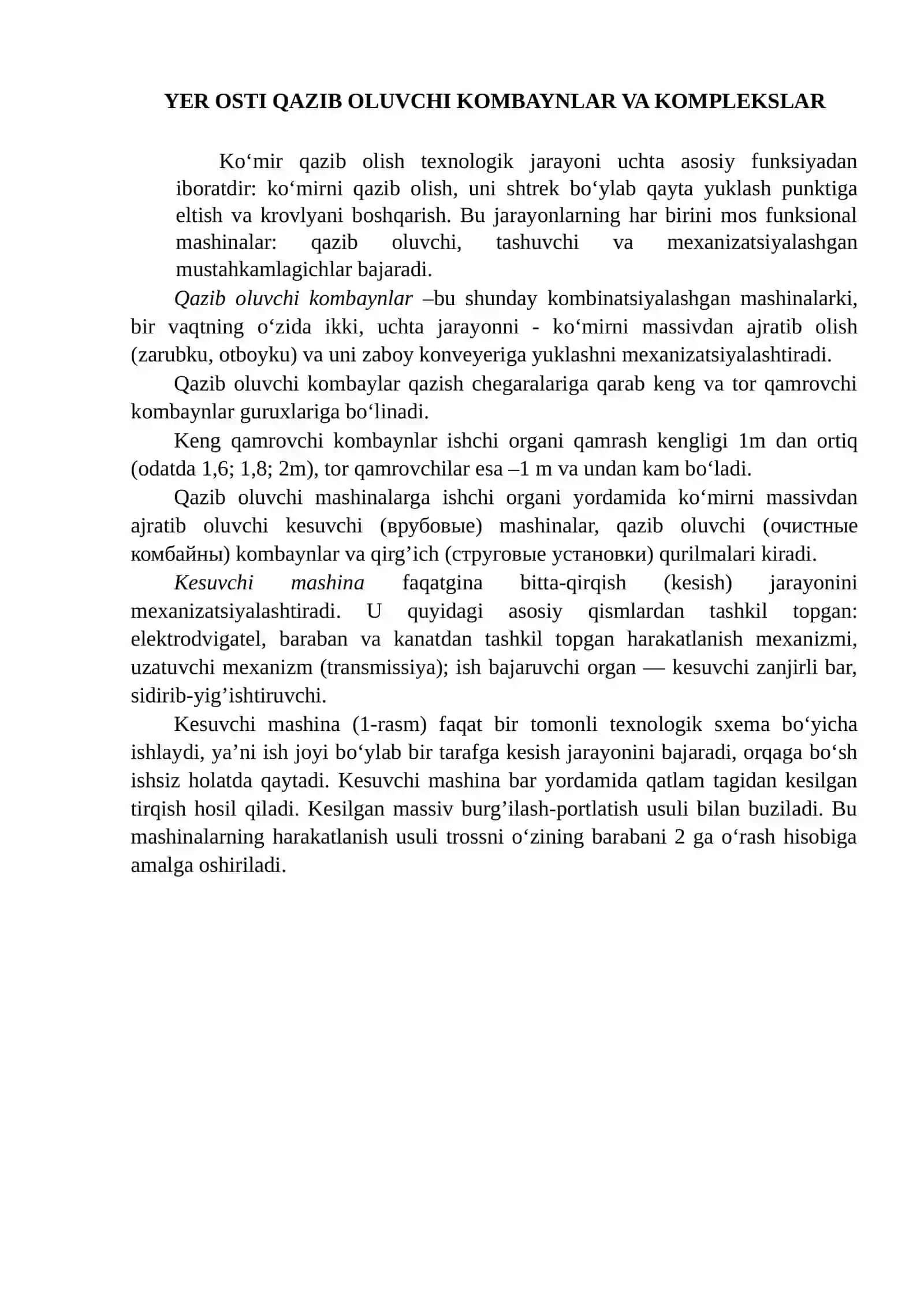 Yer osti qazib oluvchi kombaynlar va komplekslar 3