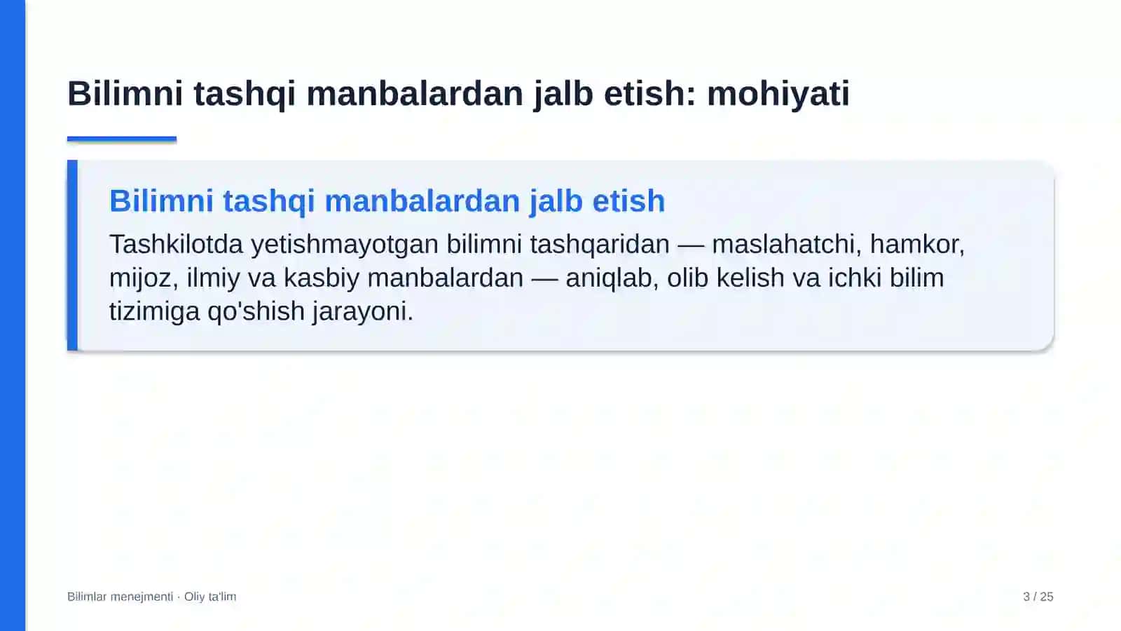 tadbirlarni tashkil etish agentliklarida bilimlarni tashqi manbalardan jalb etish 5018 3