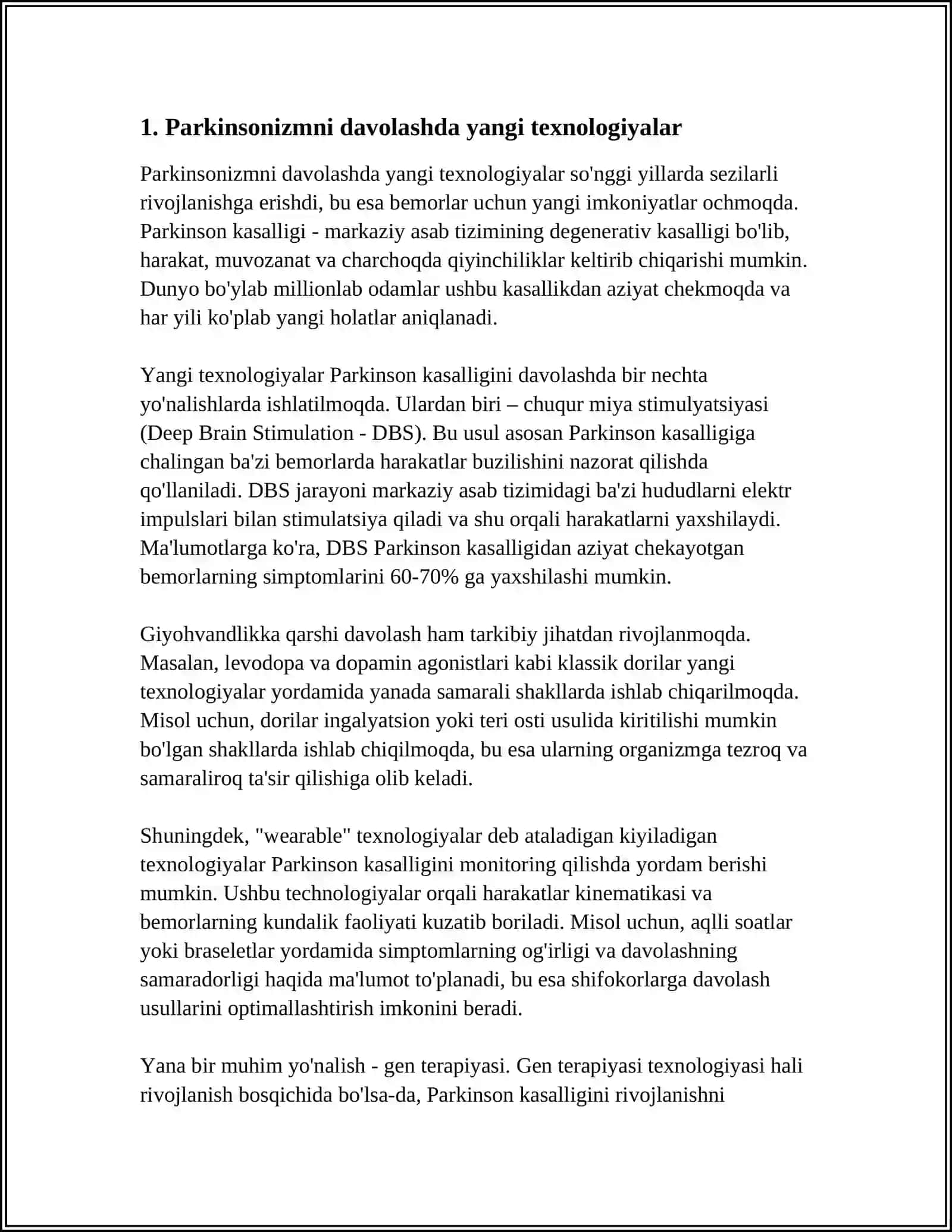 UXLATADIGAN VOSITALAR. TALVASAGA QARSHI MODDALAR. PARKINSON IZMGA QARSHI VOSITALAR 3