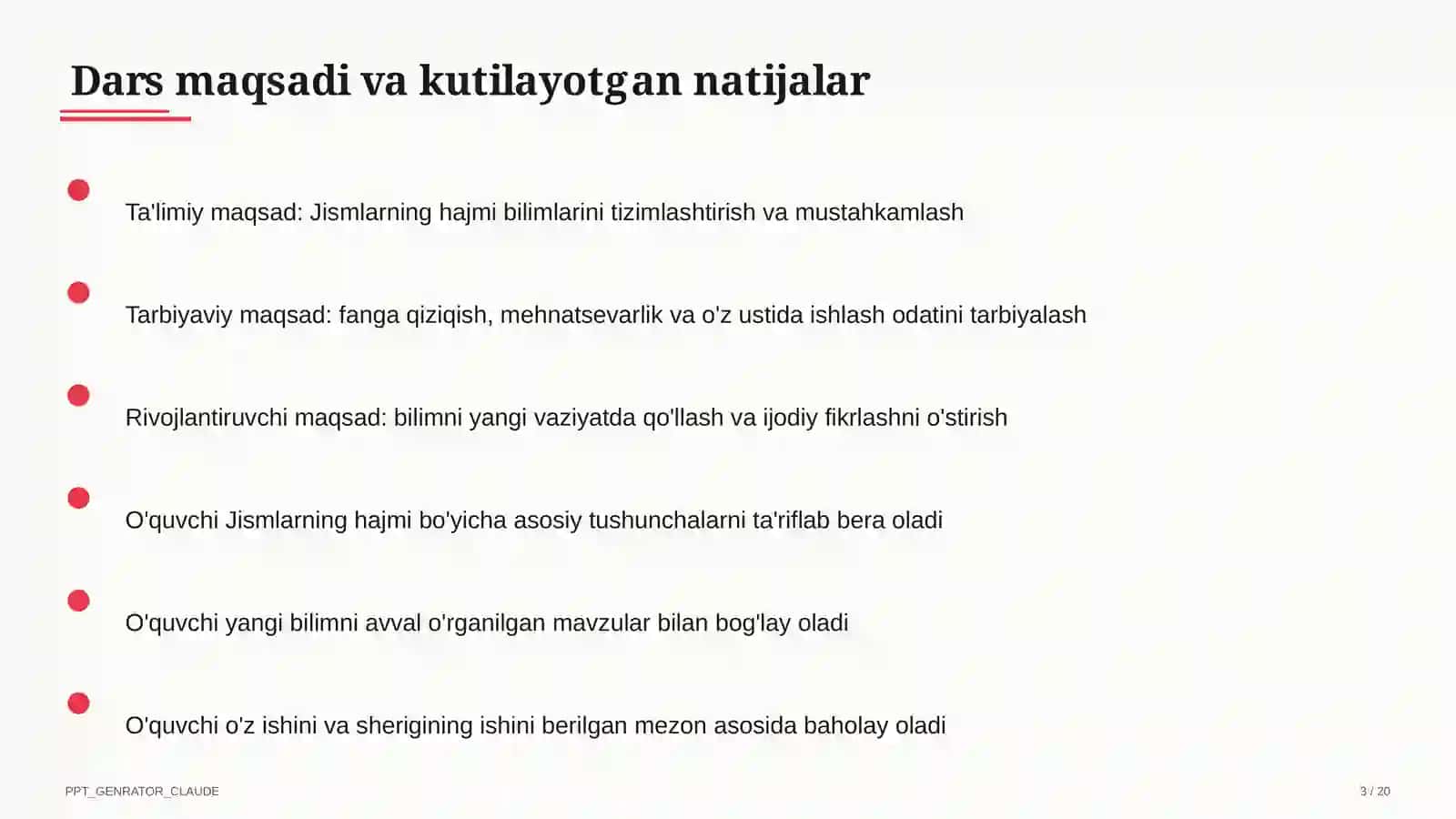 Jismlarning hajmi (11-sinf) 3