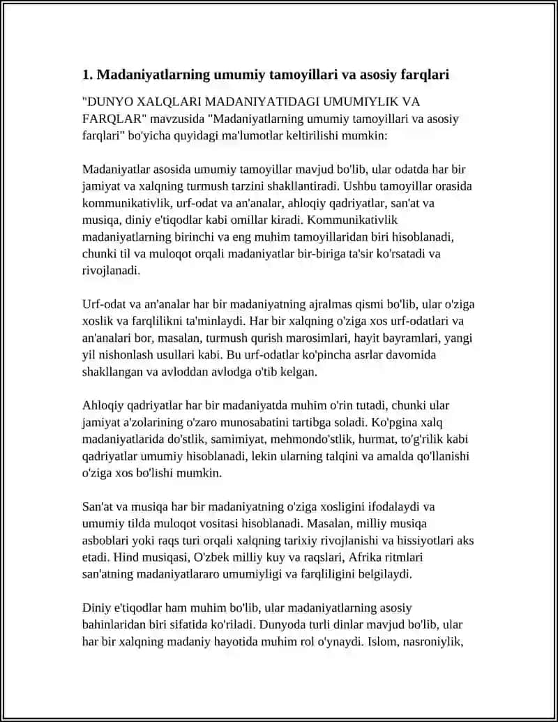 DUNYO XALQLARI MADANIYATIDAGI UMUMIYLIK VA FARQLAR 3