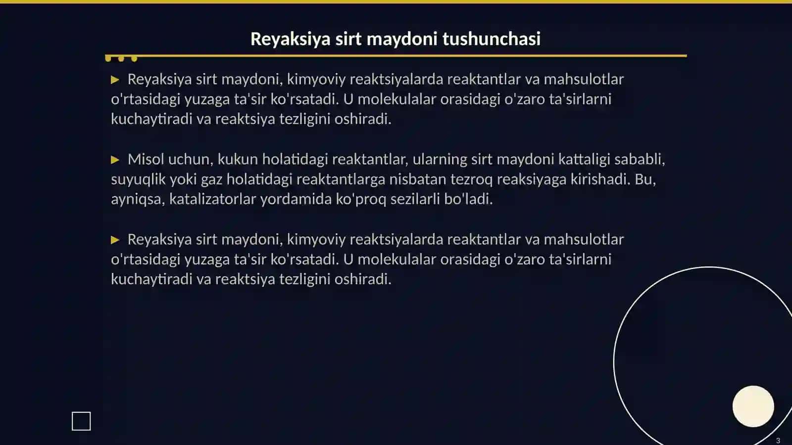 Reyaksiya sirt maydoni taʼsir va yana bitta mavzu Reyaksiya tezliga bosimdi taʼsiri 3