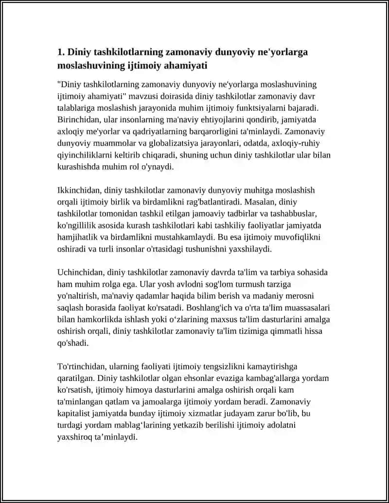 DINIY TASHKILOTLARNING ZAMONAVIY DUNYOVIY NE'YORLARGA MOSLASHUVINING AHAMIYATI 3