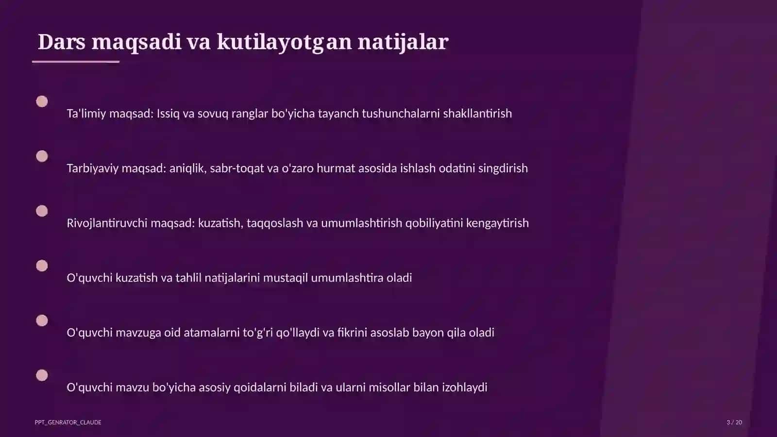 Tasviriy san'at va musiqa (1–7) — ochiq dars uchun 3