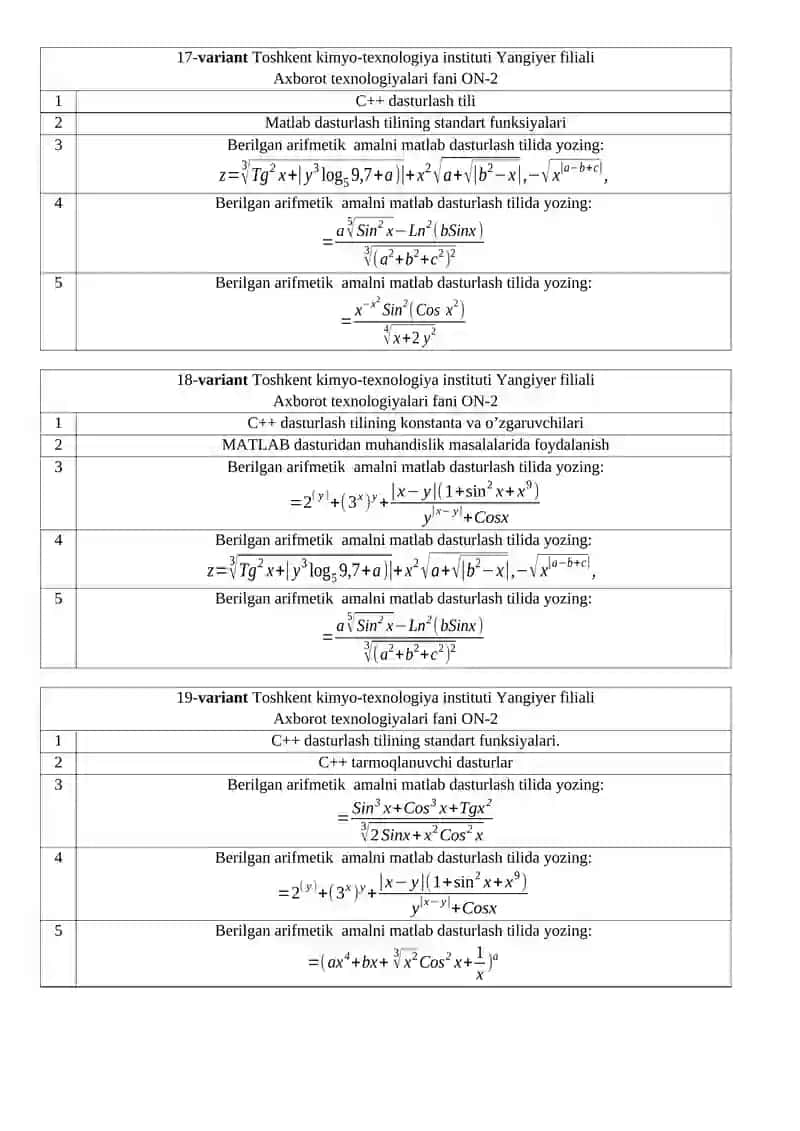 AXBOROT TEXNOLOGIYALARI FANIDAN 2-ORALIQ NAZORAT SAVOLLARI 3