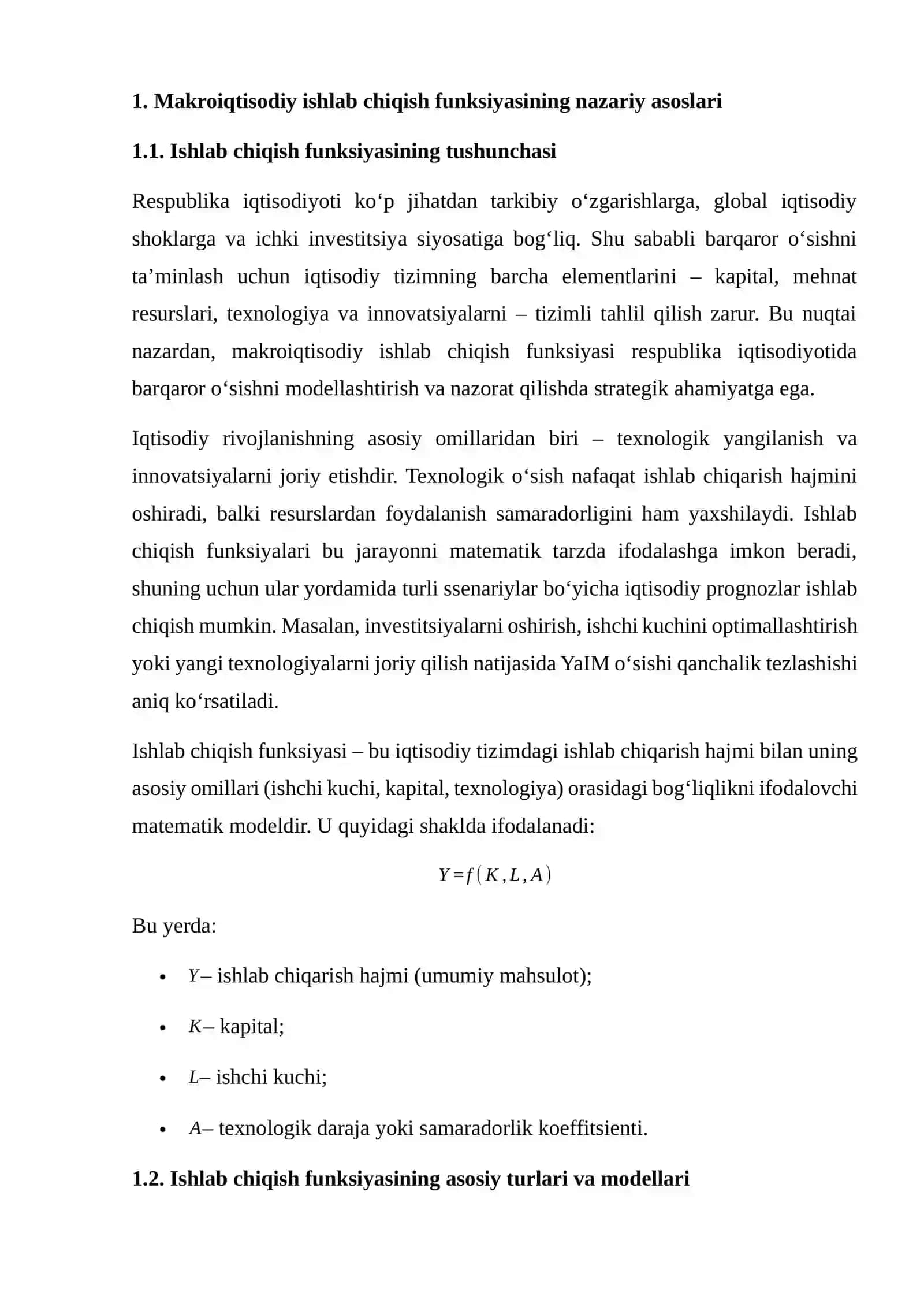 MAKROIQTISODIY ISHLAB CHIQISH FUNKSIYALARI ASOSIDA RESPUBLIKADA BARQAROR IQTISODIY O‘SISHNI MODELLASHTIRISH 3