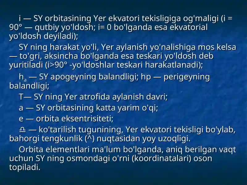 Yer sun'iy yo'ldoshlarining orbita elementlari 3