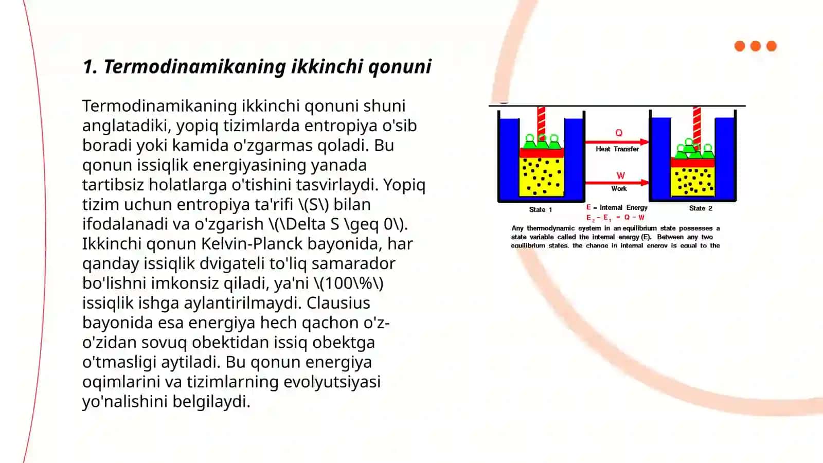 Termodinamikaning 2 qonuni. Ideal gaz uchun Karno sikli va uning F.I.K 3