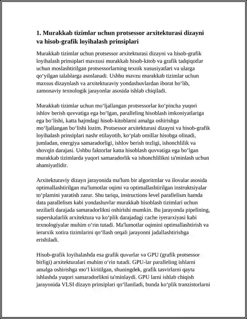 MURAKKAB TIZIMLAR UCHUN MOʻLJALLANGAN PROTSESSORLAR BOʻYICHA HISOB GRAFIK LOYIHALASH ISHLANMALARINI TAYYORLASH 3
