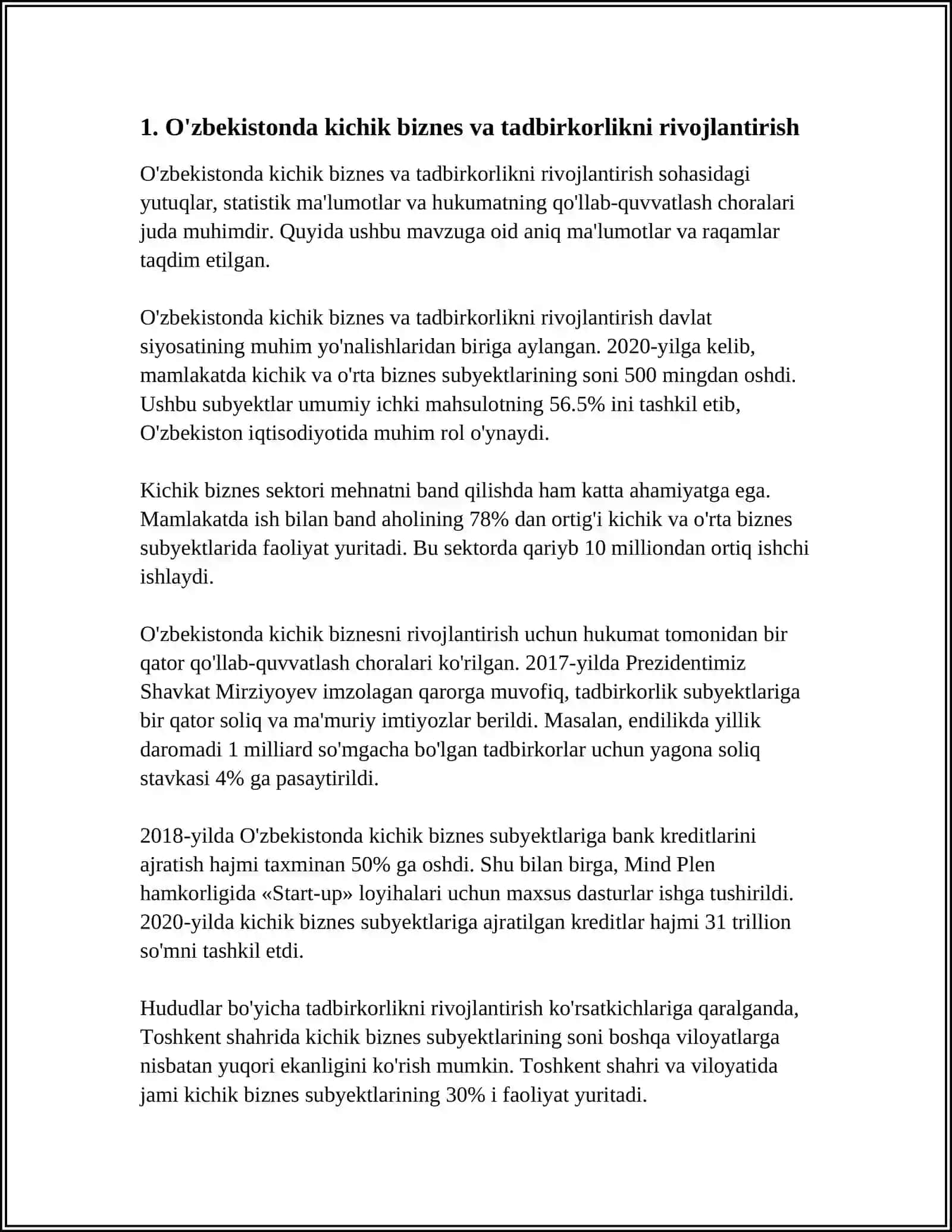 OʻZBEKISTONDA AHOLI DAROMADLARINI OSHIRISH VA BANDLIGINI TAʼMINLASH 3