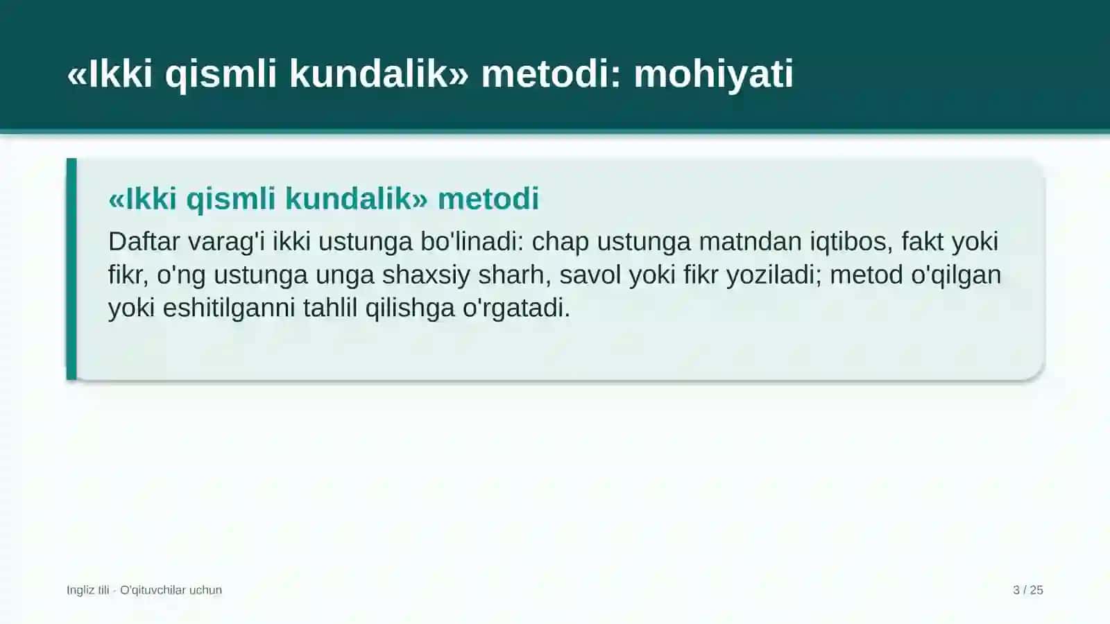 ingliz tili darslarida ikki qismli kundalik metodidan foydalanish 6698 3
