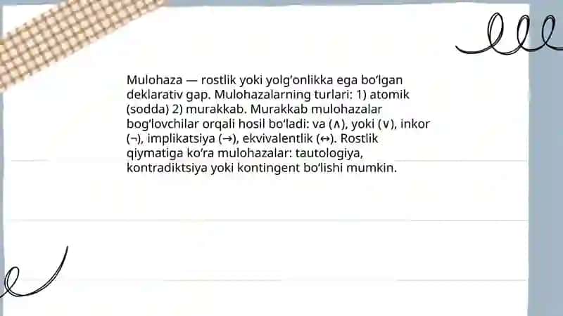 Mulohazalar va ular ustida amallar 3