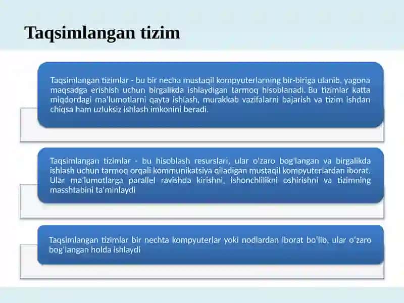 Kirish:Taqsimlangan tizimlar (TT) tushunchasi. 3
