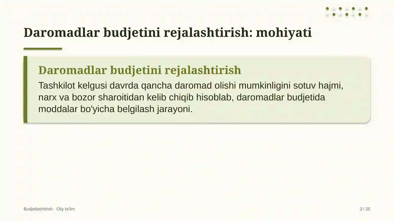 Uran sanoatida daromadlar budjetini rejalashtirish 3