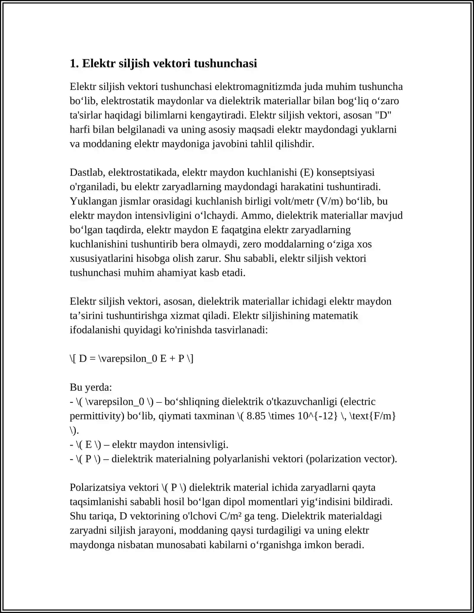 ELEKTR SILJISH VEKTORI.ELEKTR SILJISH VEKTORI UCHUN GAUSS TEOREMASI 3