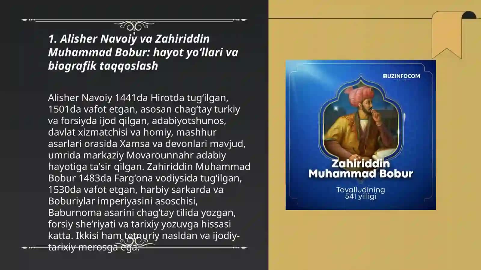 Alisher Navoiy va Zahiriddin Muhammad Bobur: hayot yoʻllari va biografik taqqoslash 3