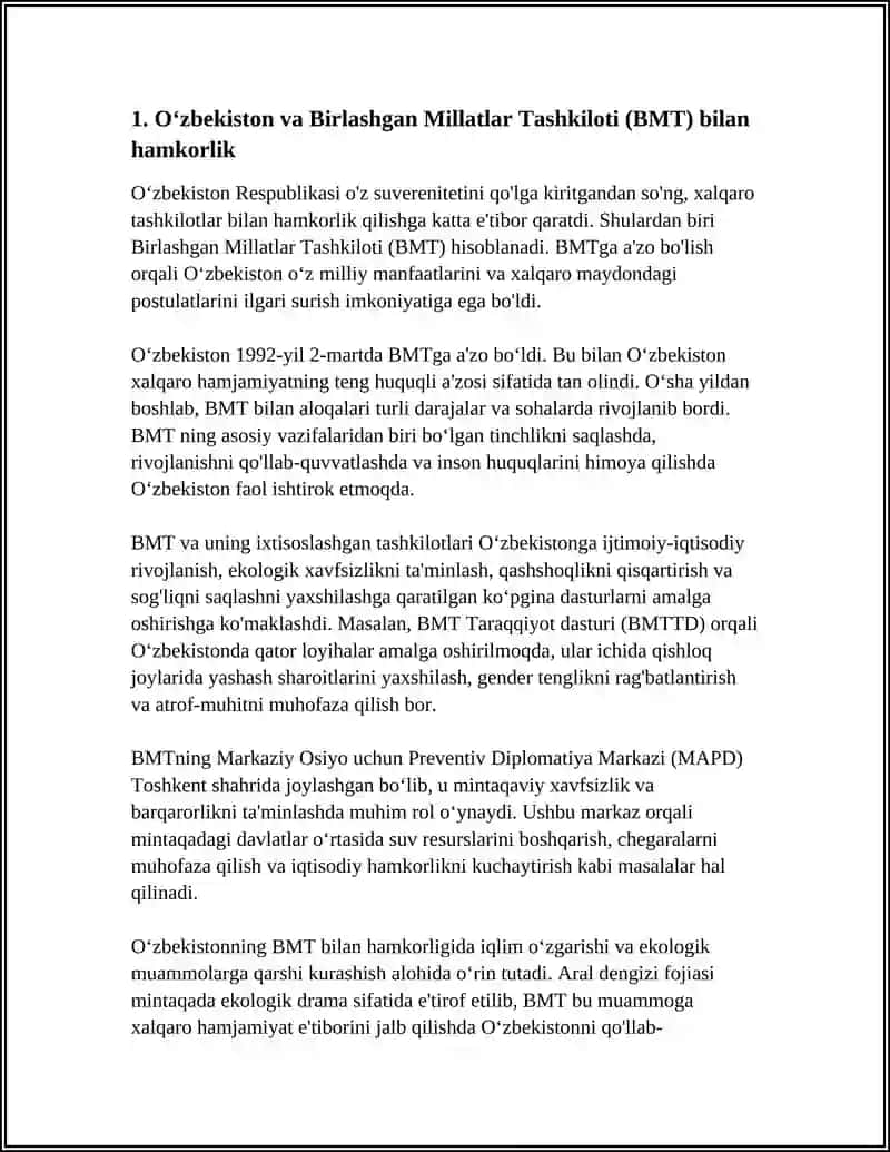 ÓZBEKISTONNING XALQARO TASHKILOTLAR BILAN XAMKORLIK ALOQALARI 3