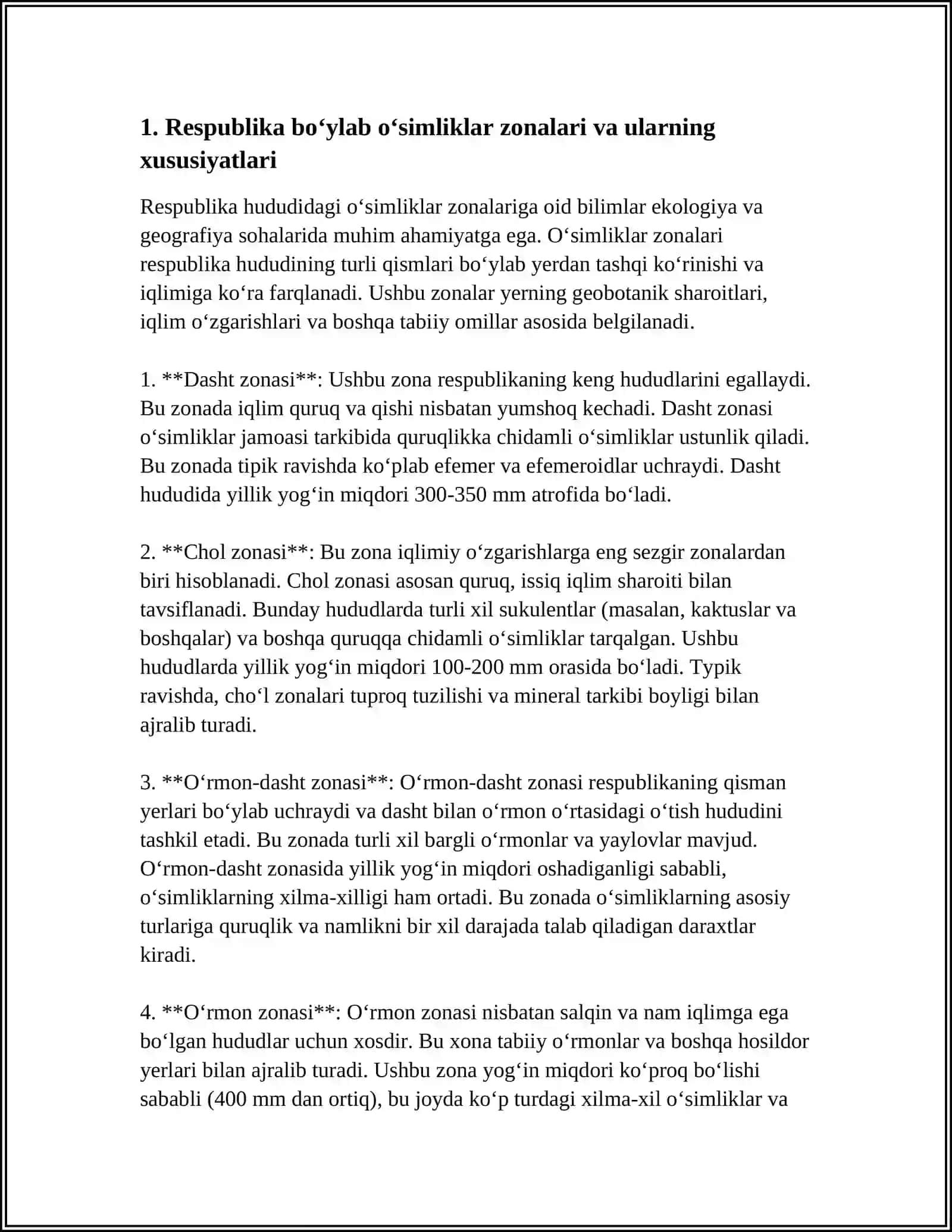 RESPUBLIKAMIZDA O‘SIMLIKLARNING MINTAQALAR BO‘YICHA TARQALISHI 3