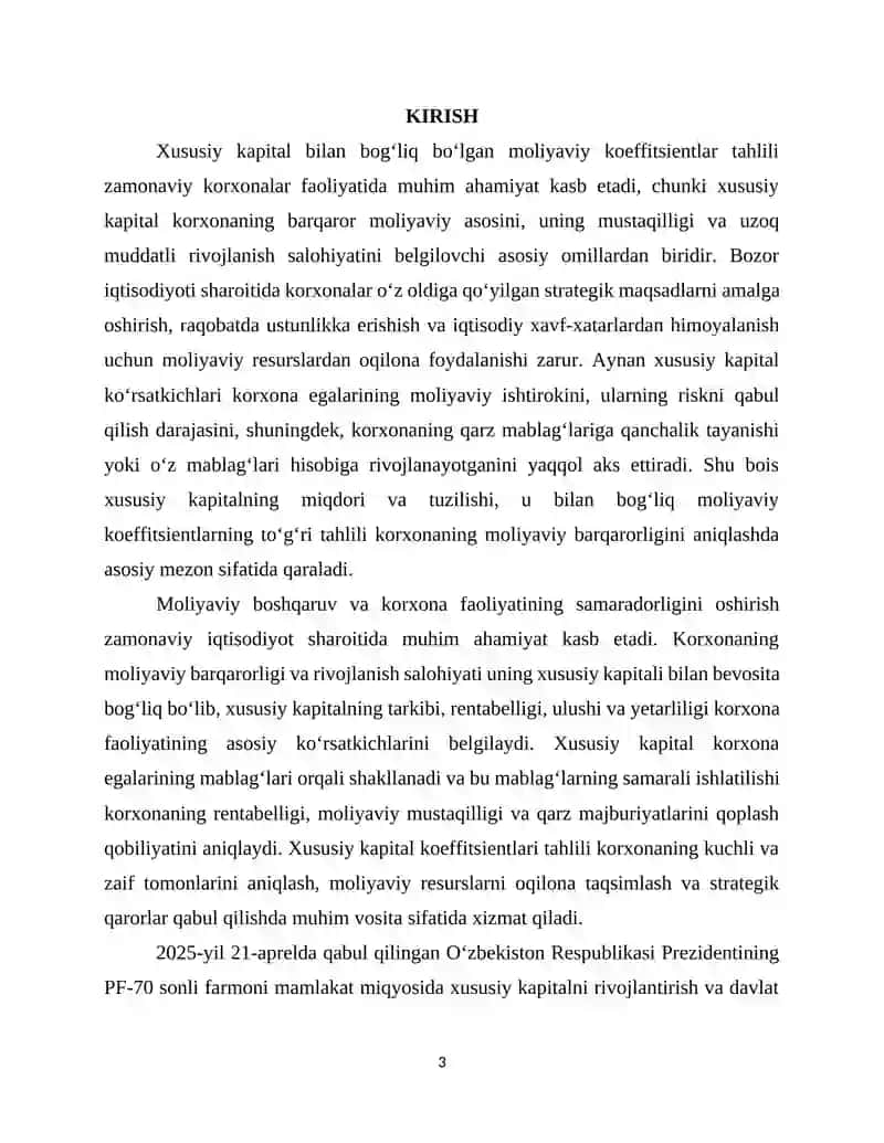 Xususiy kapital bilan bog‘liq boʻlgan moliyaviy koeffitsiventlar tahlil 3