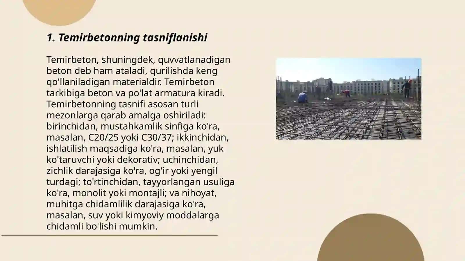 Temirbetonning tasniflanishi 3