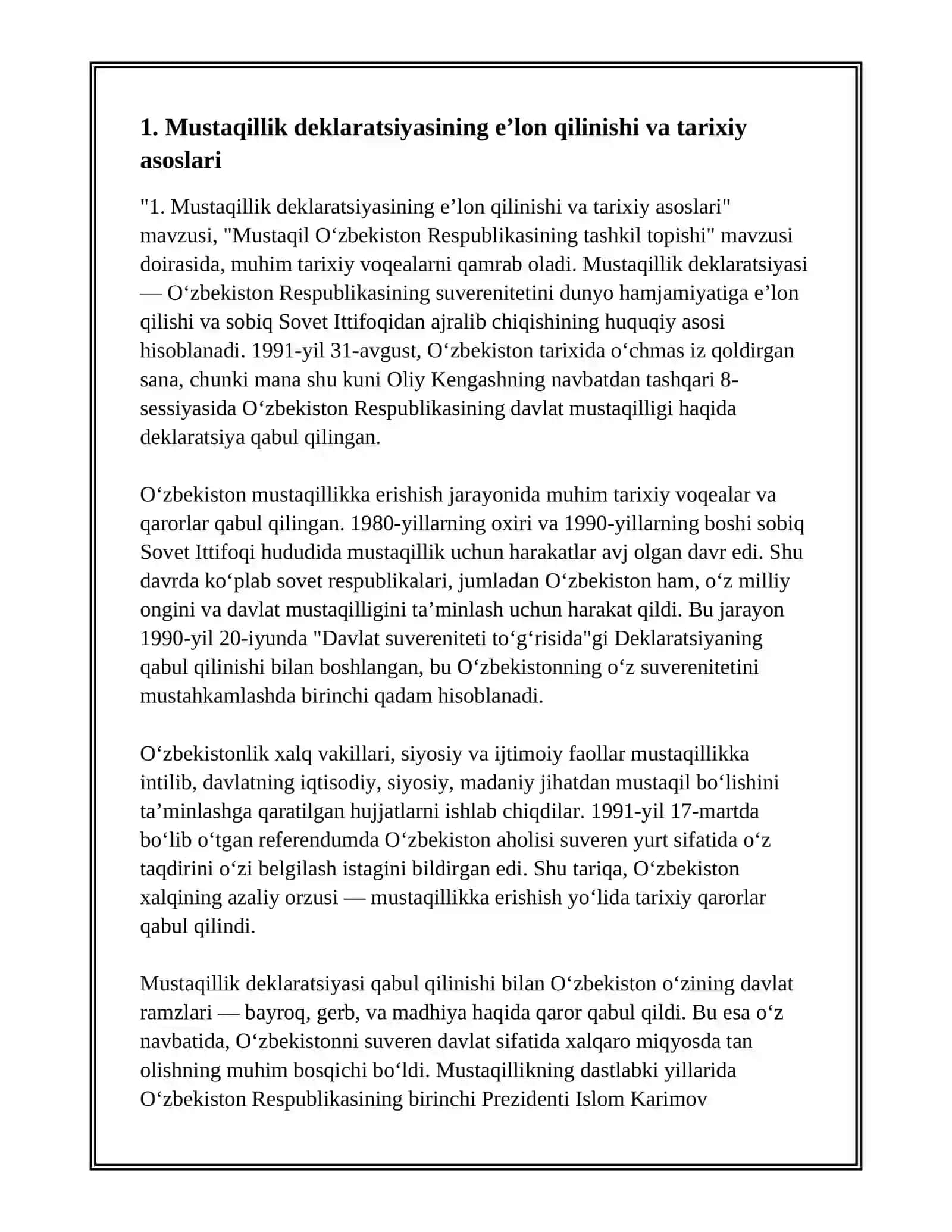 MUSTAQIL OʻZBEKISTON RESPUBLIKASINING TASHKIL TOPISHI 3