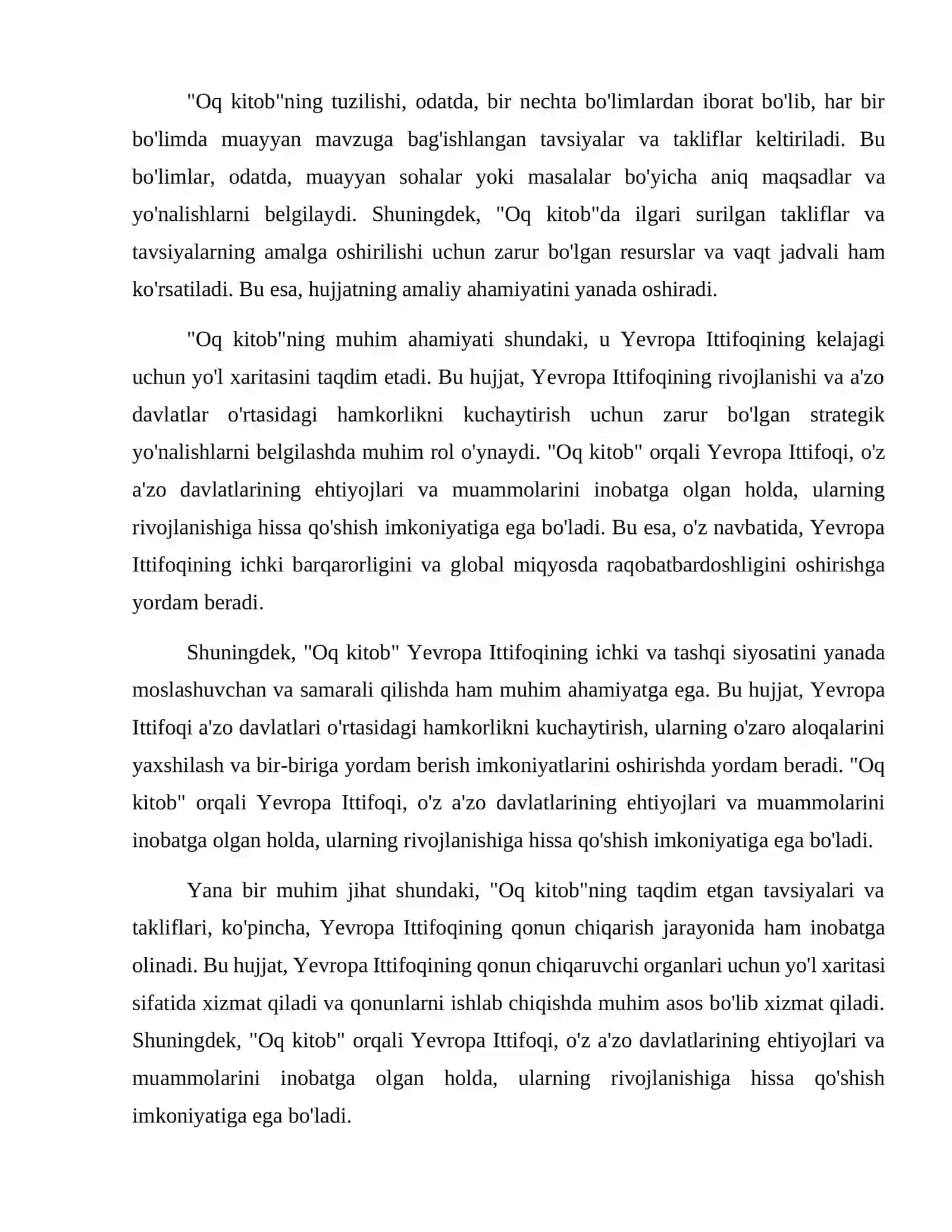 Yevropa Ittifoqida ishlab chiqilgan  Oq kitob xujjati va uning mohiyati. 3