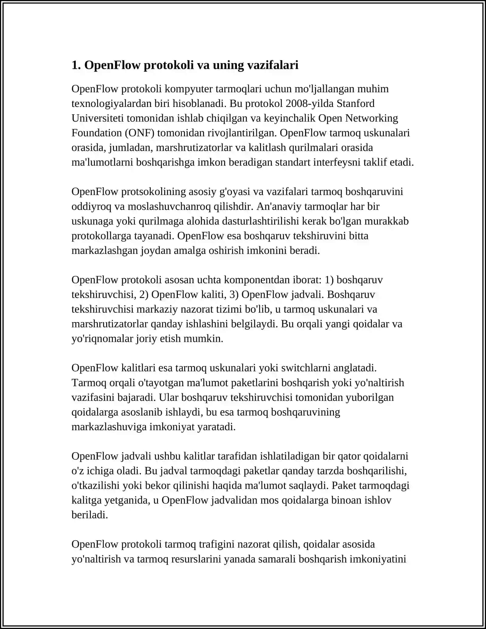 OPENFLOW VA SDN PROTOKOLLARI 3