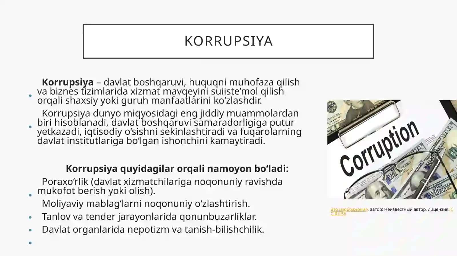 Korrupsiya - global muammo sifatida. Falsafa fanidan prezentatsiya, mustaqil ta'lim. 3