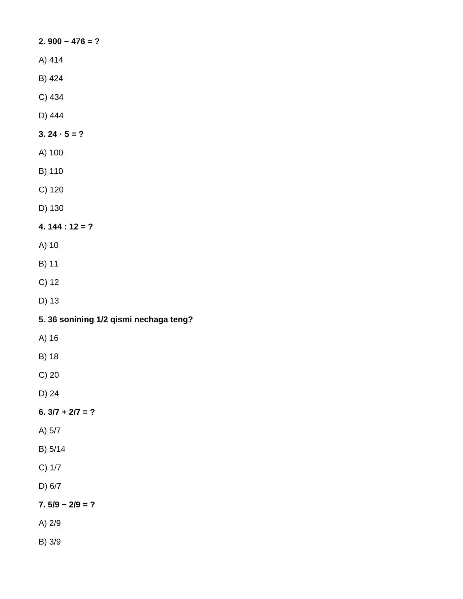 6-sinf matematika — 100 ta test va nazorat ishlari 3