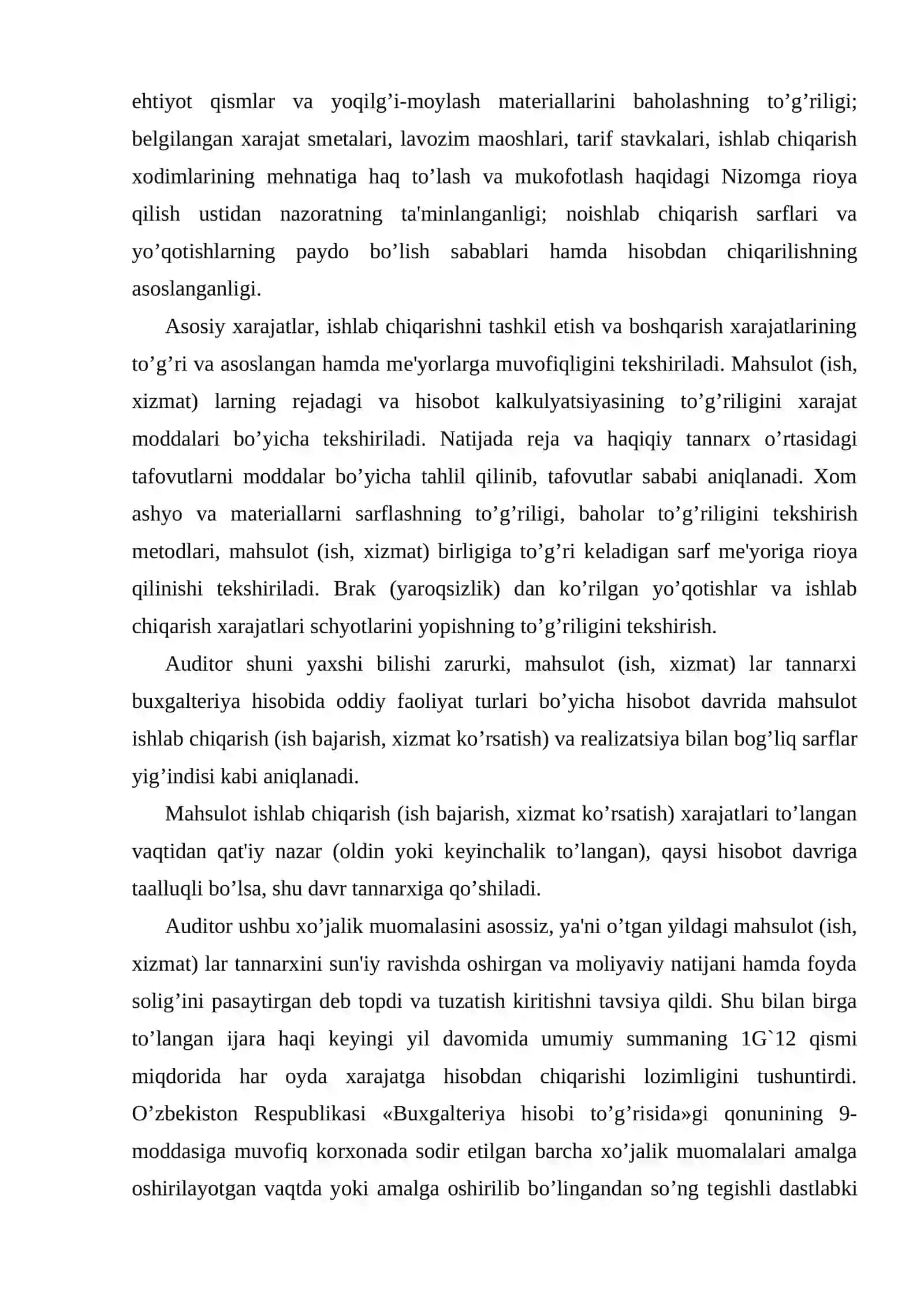 Ishlab chiqarish va boshqa xarajatlarning auditi 3
