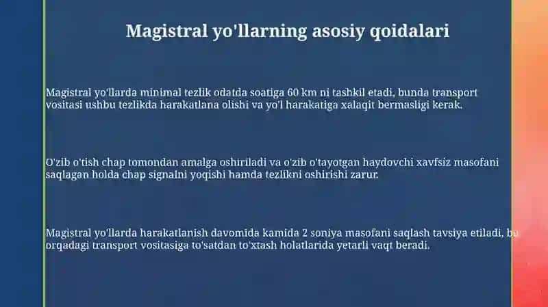 Avtomagistrallarda harakatlanish 3