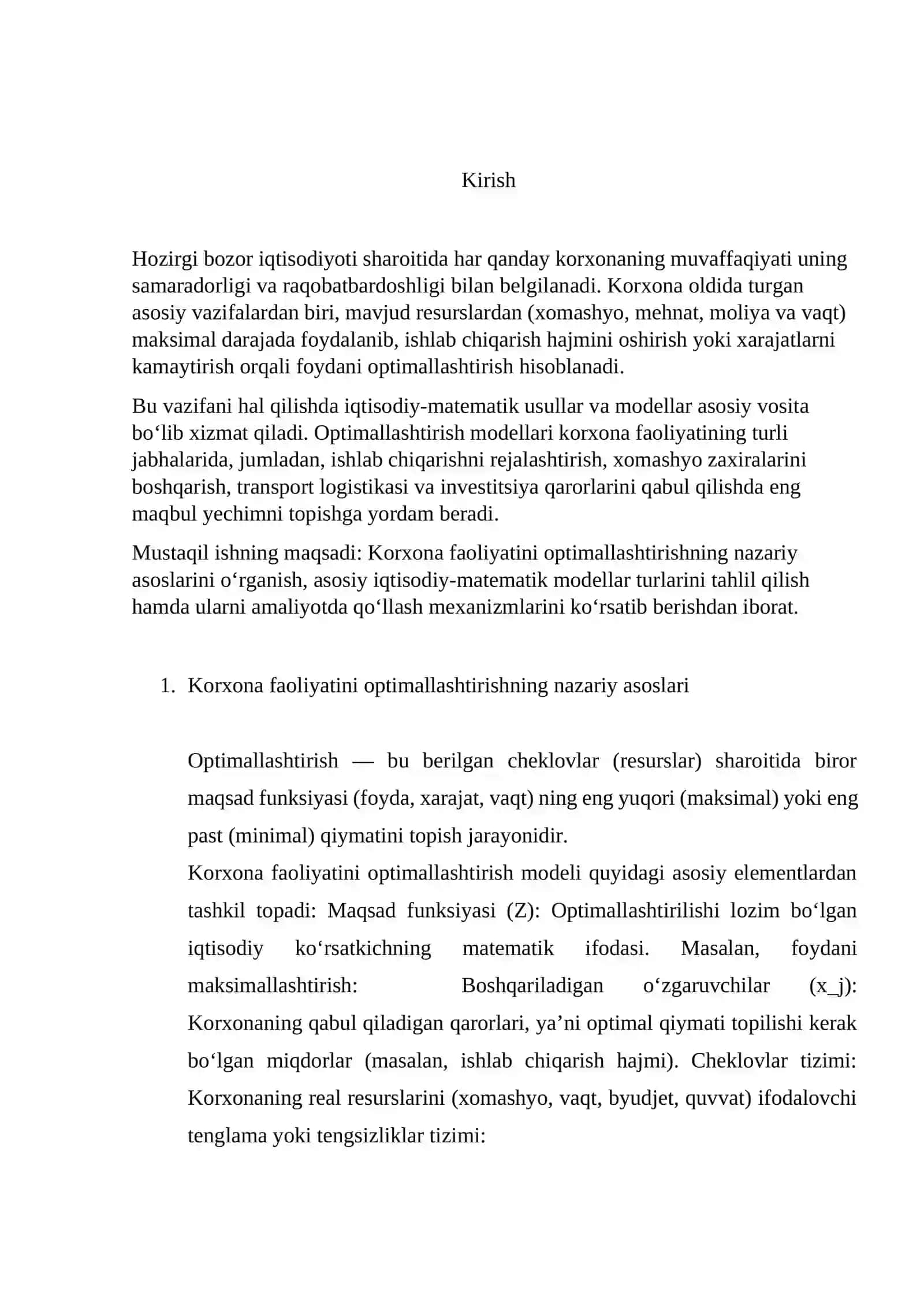 Korxonaning ish faoliyatini optimallashtirish modellari 3