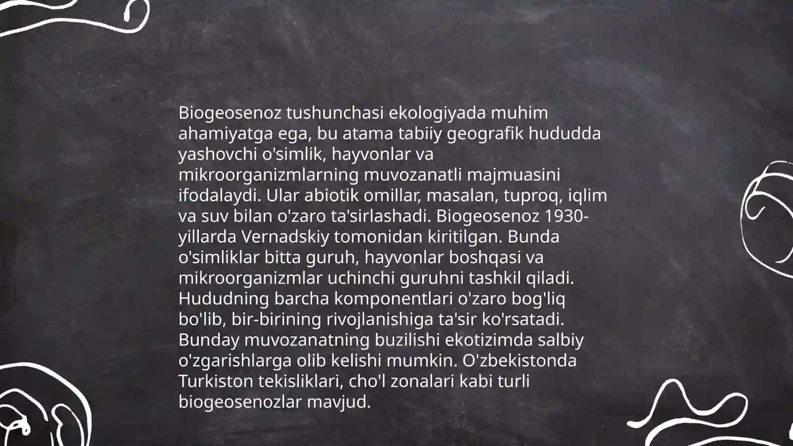 Biogeosenologiya. Biogenoz va ekosistema tushunchalari. Ekosistemalar mahsuldorligi. Ekosistemalar barqarorligi va oʻzgaruvchanligi 3