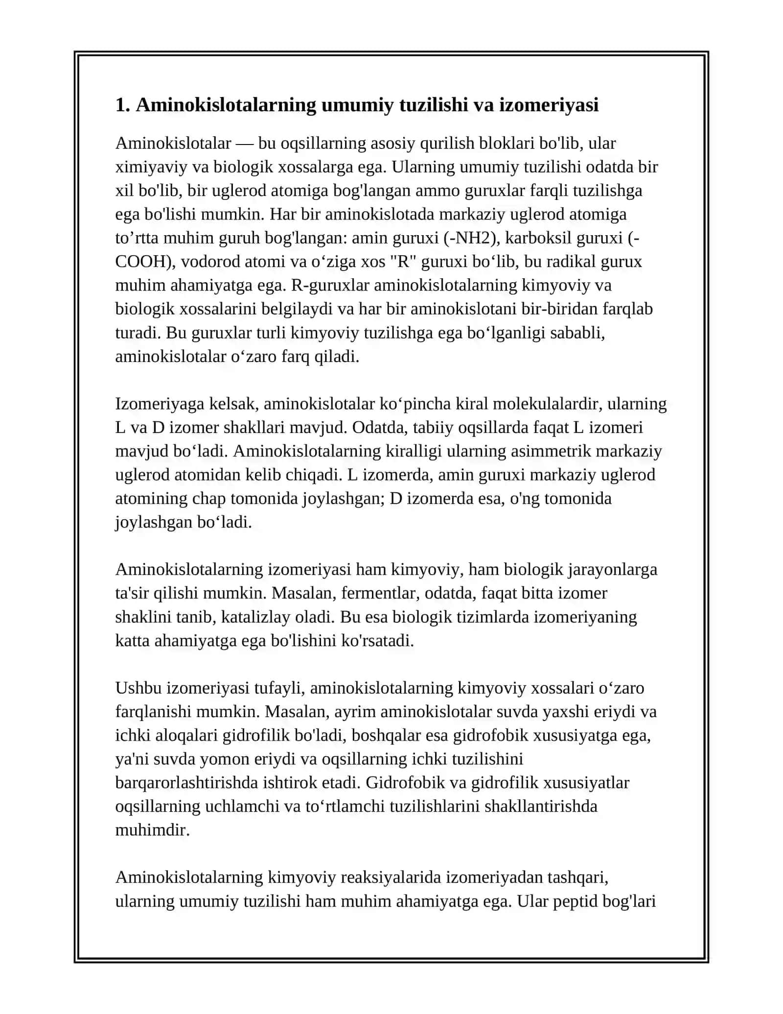 AMINOKISLOTALARNING KIMYOVIY VA BIOLOGIK XOSSALARI 3