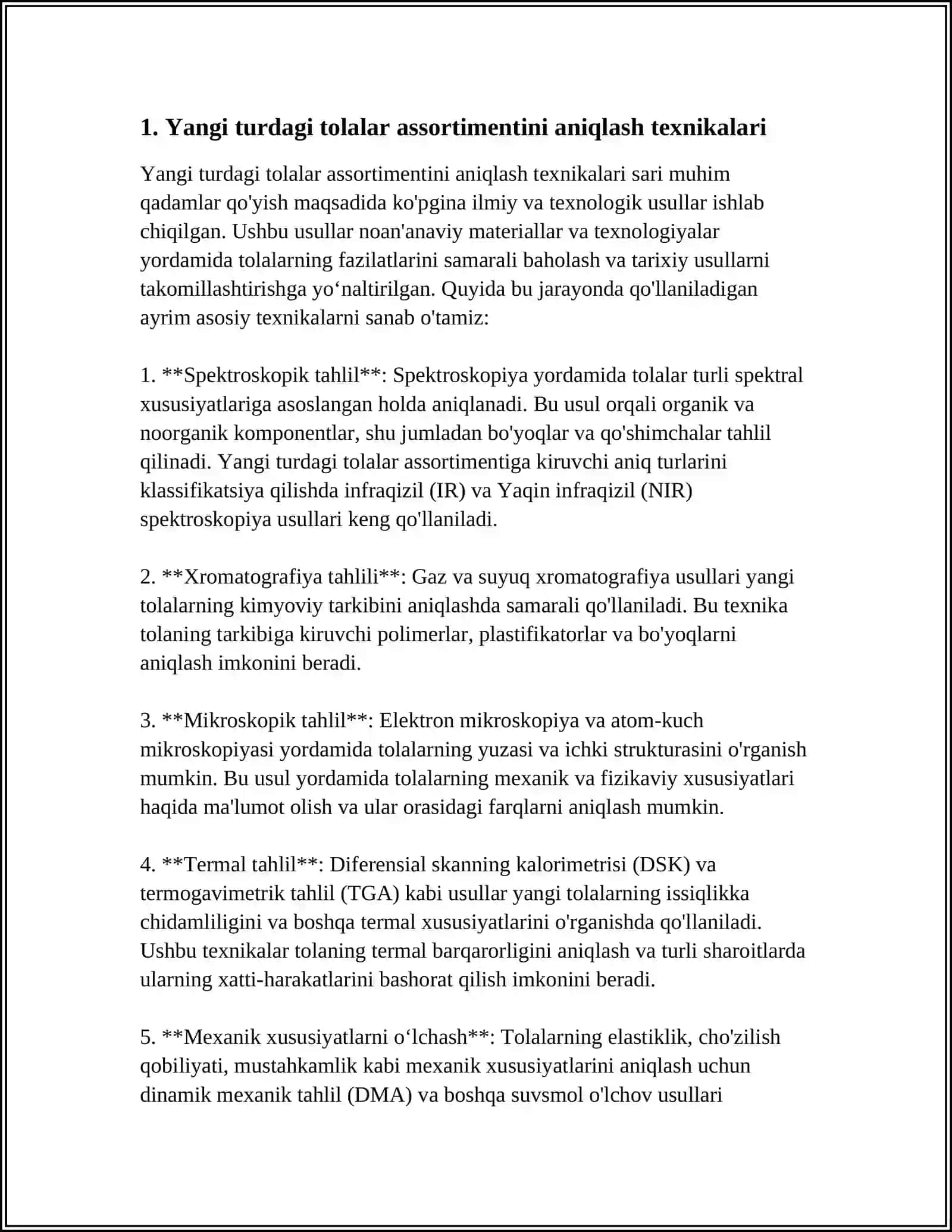 YANGI TURDAGI TOLALAR ASSORTIMENTI BO'YICHA INTERNET MA'LUMOTLARIDAN FOYDALANISH 3
