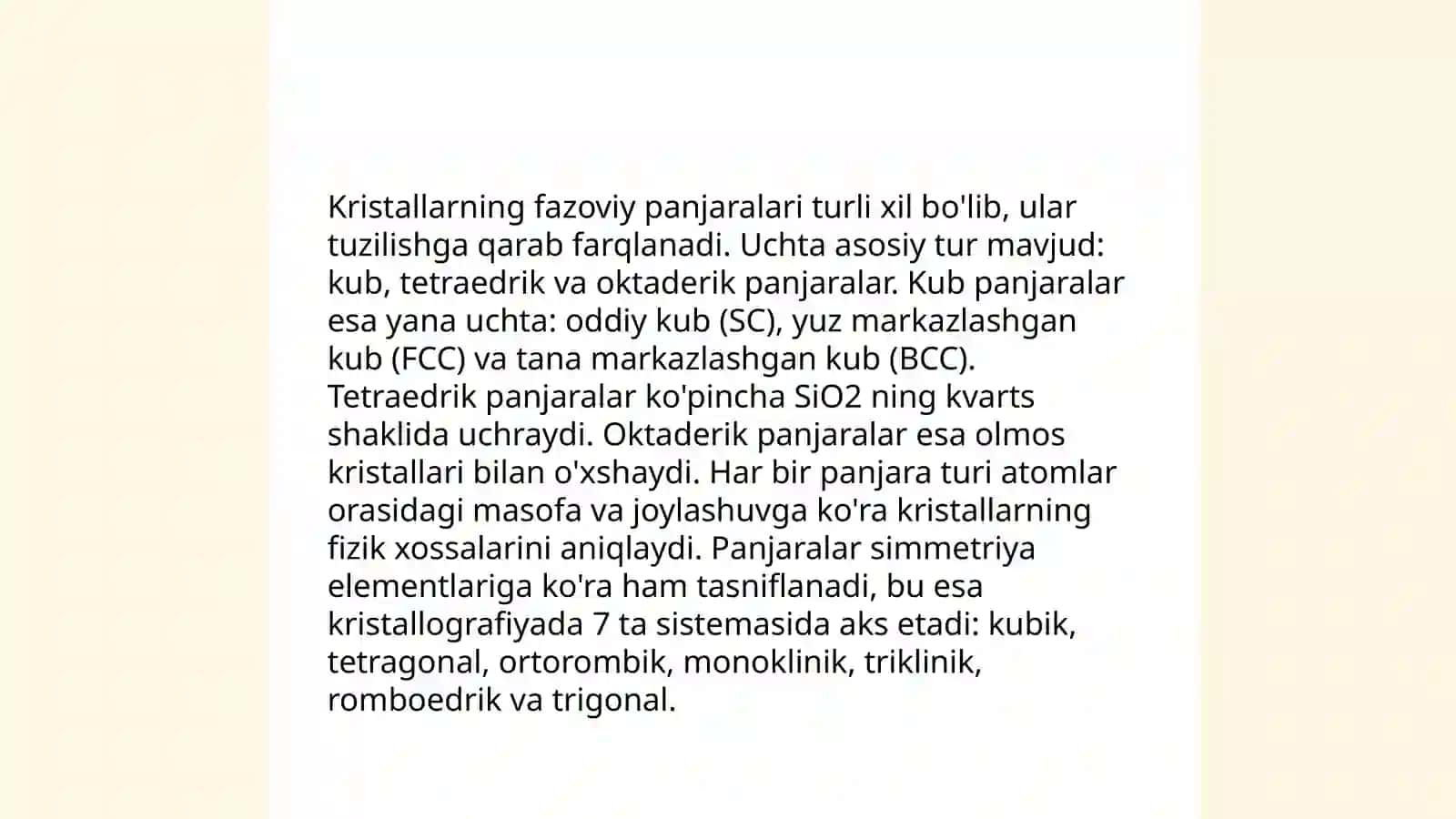 Kristallarning fazoviy panjarasi 3