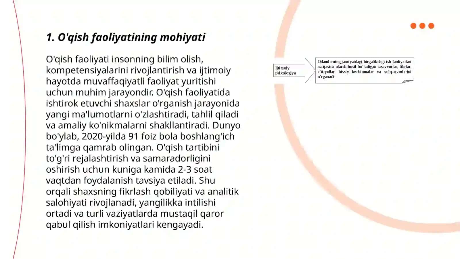 O'qish faoliyati, uning komponentlari va psixologik xususiyatlari.Sezgi psixik jarayon sifatida 3