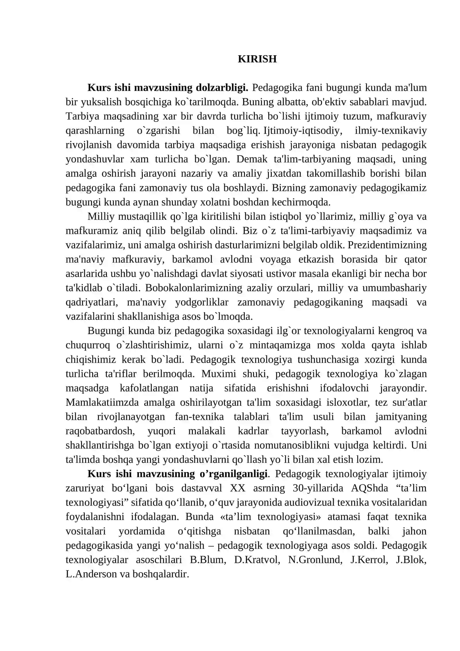 "MUTAXASISLIK FANLARNI O‘QITISH METODIKASI" FANIDAN KURS ISHI 3