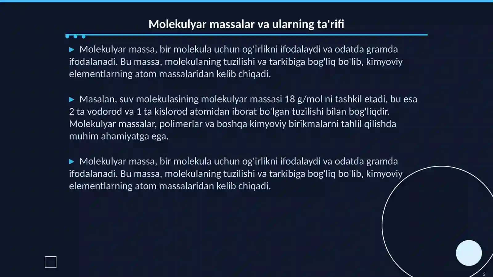 Mоlеkulyar mаssаlаri bоshqаrilgаn pоlimеrlаr sintеzi vа ulаrning mоlеkulyar-mаssаviy хаrаktеristikаlаri 3