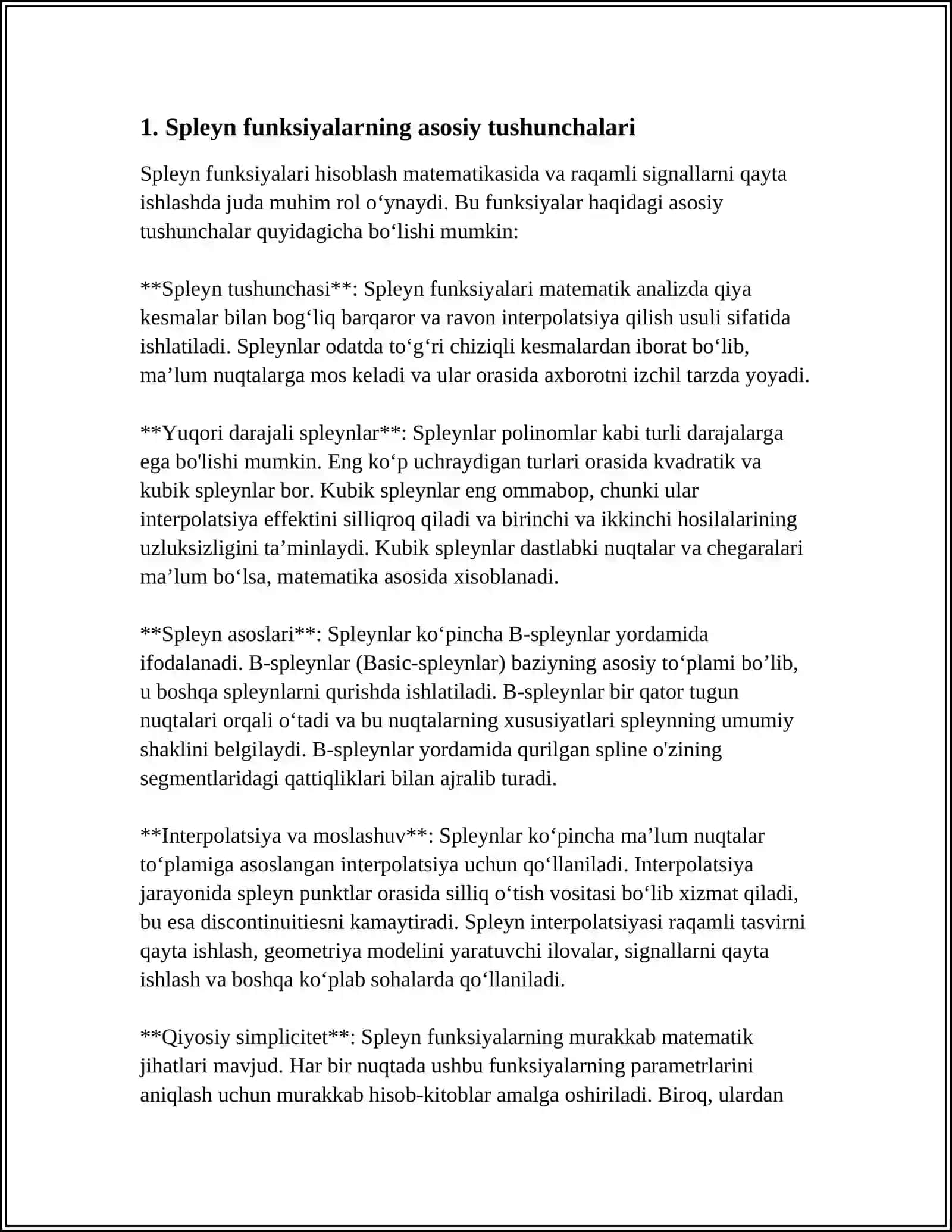 SPLAYN FUNKSIYA ASOSIDA INTEGRALLARNI TAQRIBIY HISOBLASH 3
